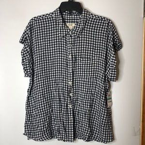 NWT Style & Co NAVY Gingham Checkered Top Blouse 0X PLUS SIZE New with Tags; NWT